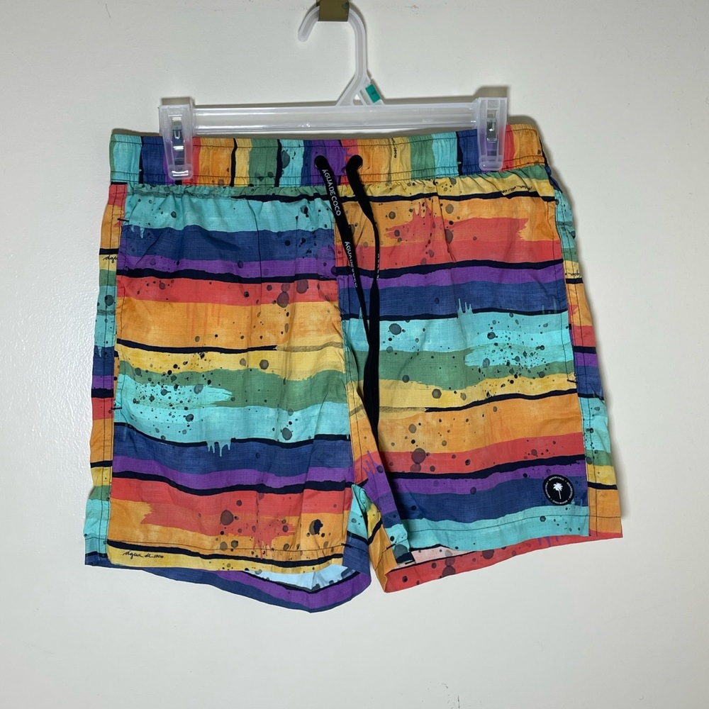 Sz M men swim Agua De CoCo Colorful Striped Shorts